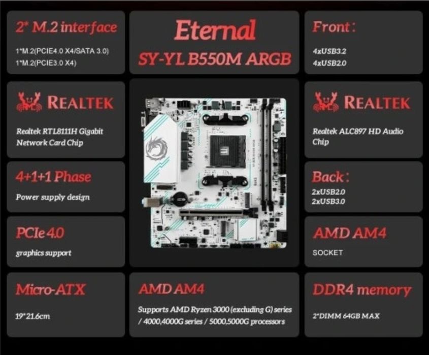 Soyo B550M ARGB Socket AM4 White Edition