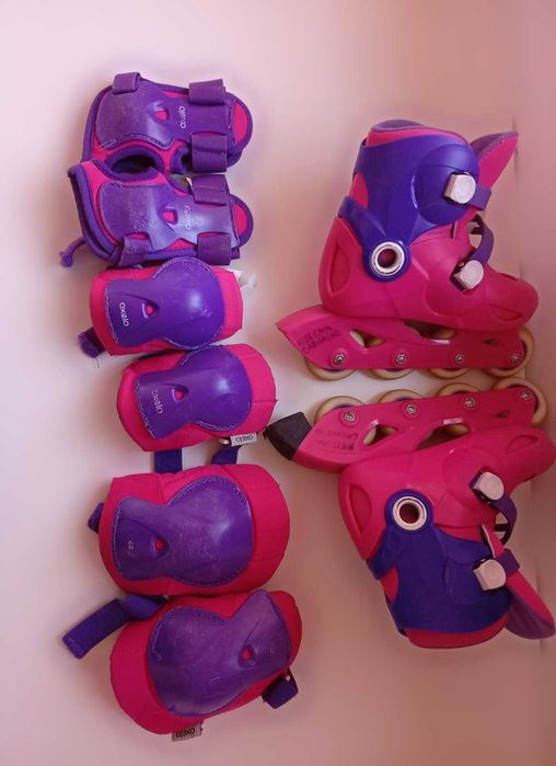 Patins em linha Oxelo Play 3 menina + proteções + capacete
