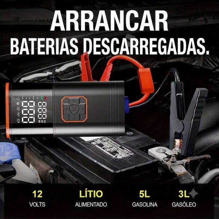 Arrancador de Bateria + Compressor de Ar Portátil | NOVO | Inflador de Pneus | Booster Lithium