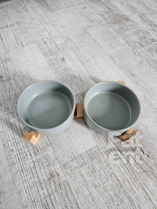 Miski ceramiczne dla psa kota zestaw 2 sztuki x 400 ml szare