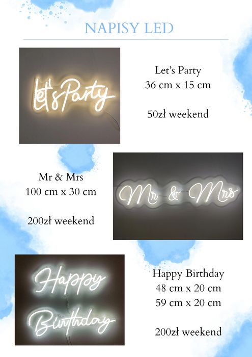 Napisy LED, urodziny ślub