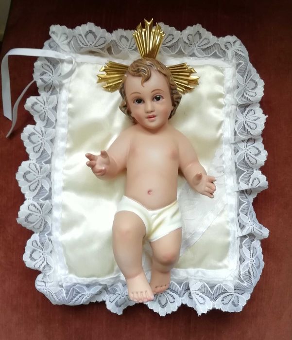 Menino Jesus antigo com almofada de seda - Arte Sacra