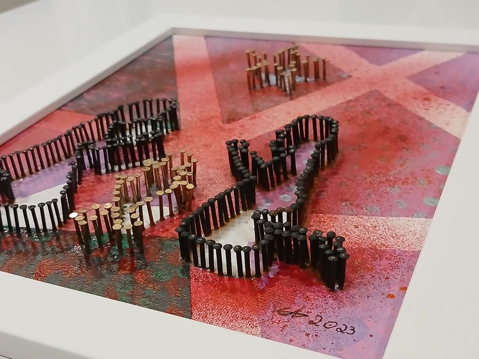 Presépio Acrílico e Pregos sobre Tela