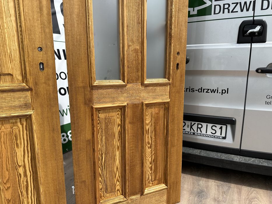 Drzwi drewniane lite sosnowe OD RĘKI wewnętrzne szczotkowane postarzane olejowane