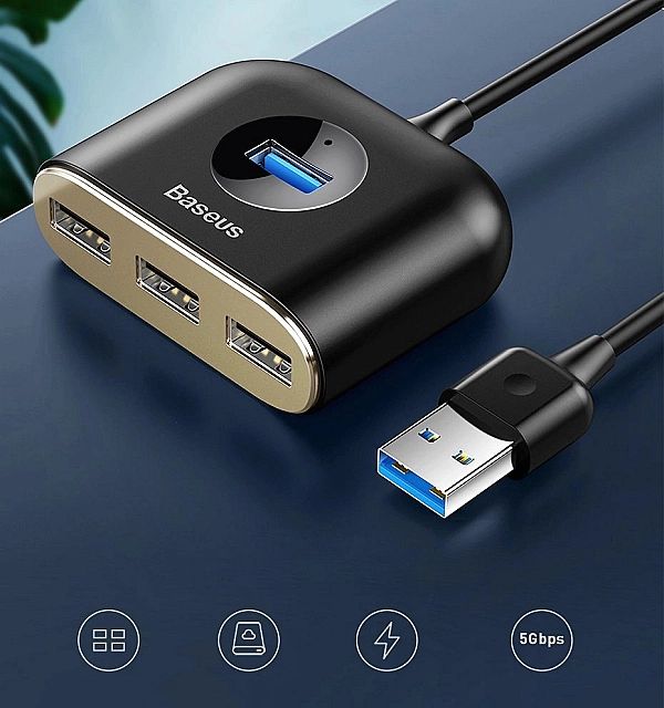 Baseus Square round 4 in 1 USB HUB Adapter(USB3.0 TO USB3.0*1+USB2.0*3