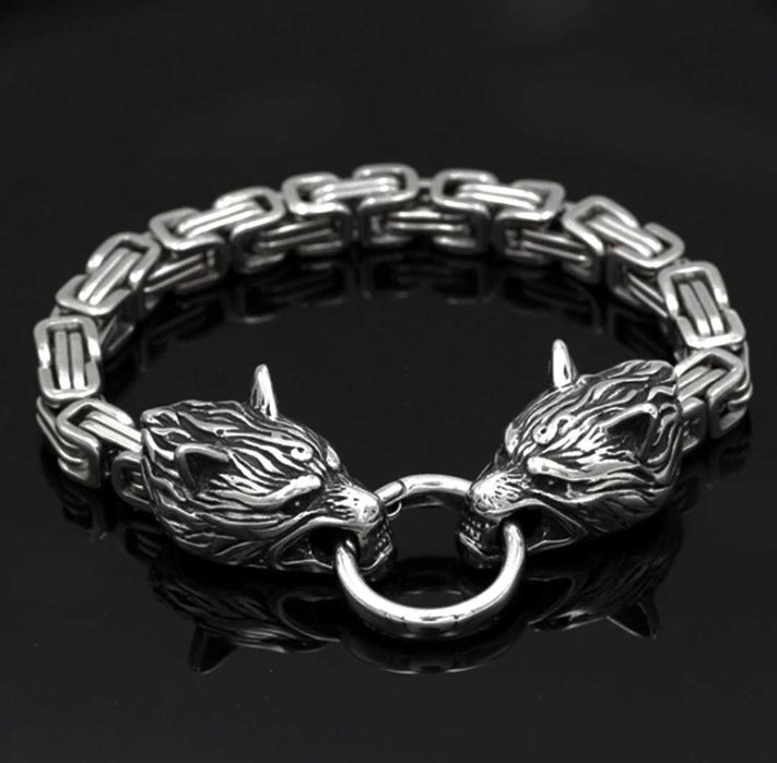 Pulseira bracelet viking wolves lobos masculina homem odin nordica