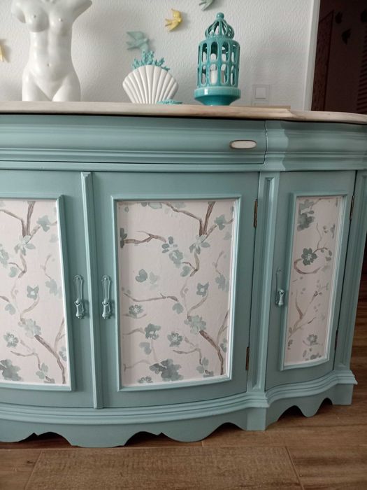 Aparador nogueira,azul,bege,branco.Tampo pedra.LER DESCRIÇÃO TOTAL !