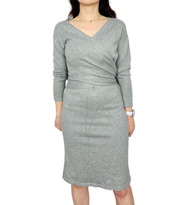 Szara kopertowa sukienka midi L 40