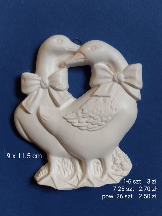 Gipsowe GĄSKI z zawieszką 10 sztuk. Ozdoba wielkanocna