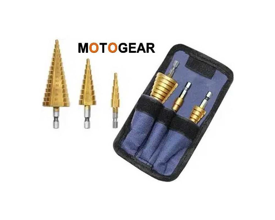 NOWY!! Zestaw wierteł stożkowych - 3szt. + pokrowiec