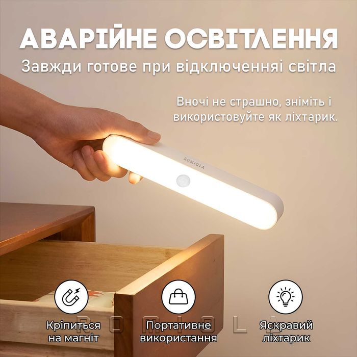 Акумуляторний LED нічник ⤵️ Бездротова індукційна лампа з датчиком, на магніті.