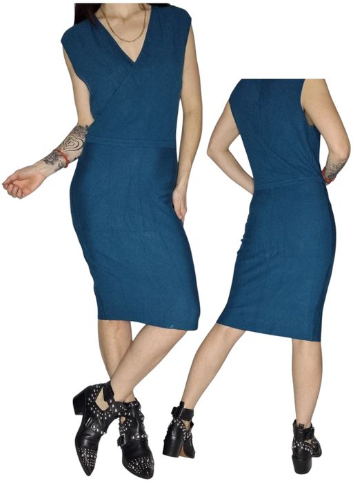 Ciepła sukienka kolor morski orsay rozmiar S 36