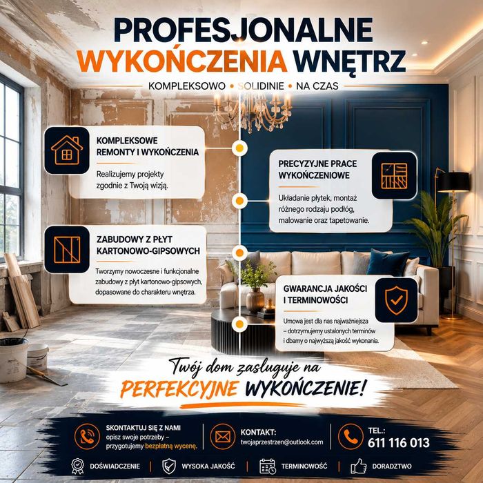 Profesjonalne remonty i wykończenia wnętrz | Pod klucz | Szybkie terminy