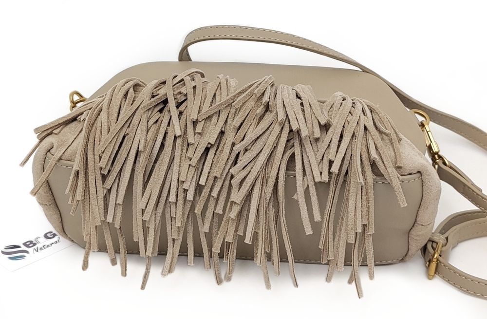 TOREBKA Listonoszka Kopertówka EKO Zamsz Frędzle Taupe 2w1 MODNA