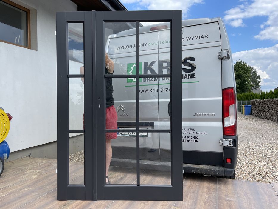 Drzwi drewniane czarne dwuskrzydłowe NA WYMIAR Cała Polska