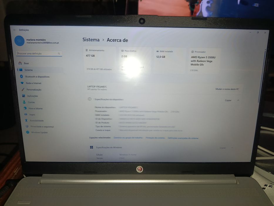 Portátil HP 15s Ryzen 5 12BG RAM
