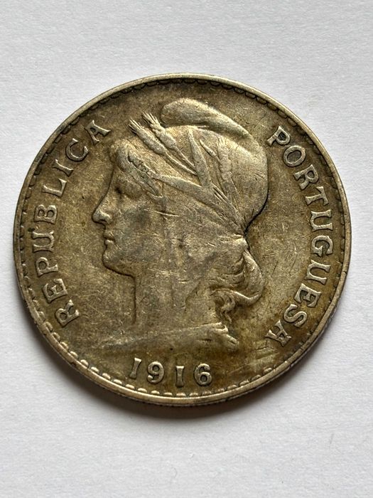 Moeda 50 centavos portugueses prata 1916 Km#561