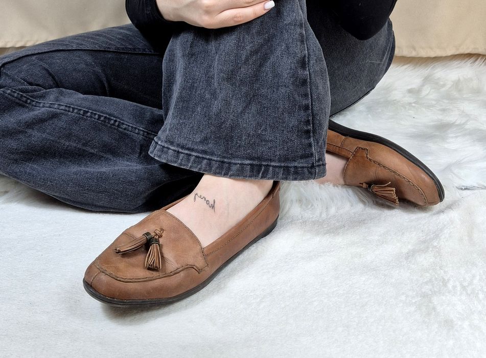 Skórzane buty mokasyny brązowe damskie 38.5