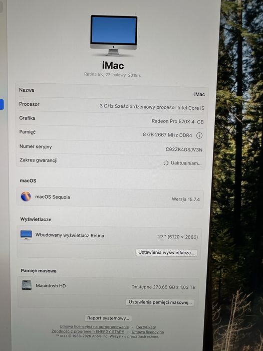 iMac 27’’ cali All in One komputer z monitorem Retina 5K