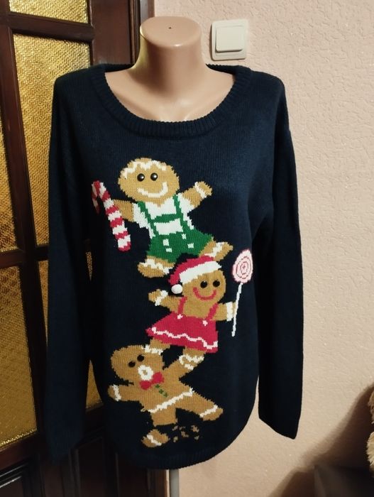 Светер новорічний темно-синій,жіночий,розмір 14/16 на 50-52розмір