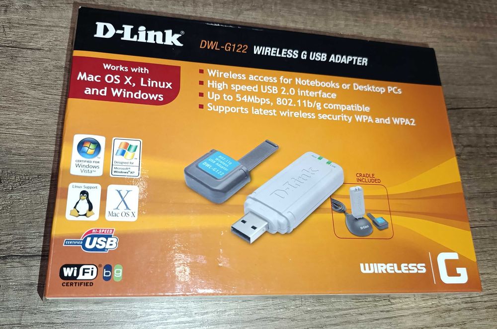 D-Link Adaptador USB - 54Mbps Wireless DWL-G122 com suporte - Novo