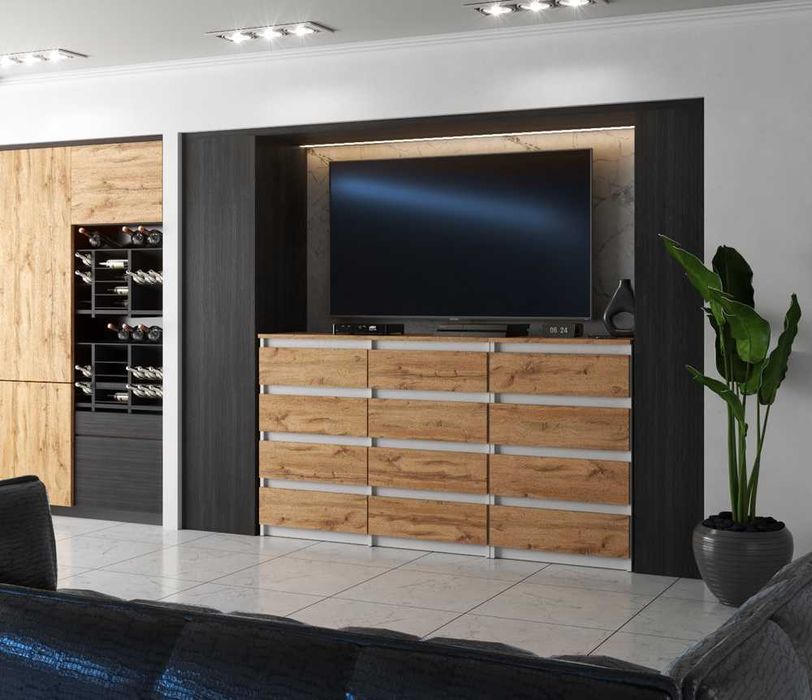 Nowoczesna Duża Szeroka Komoda 180cm Szafka 12 Szuflad Młodzieżowa