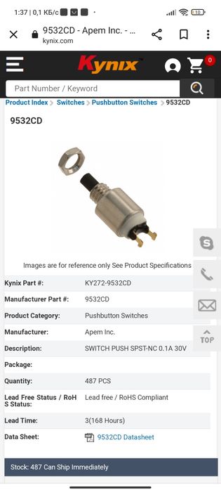 Кнопка выключатель apem 9532cd