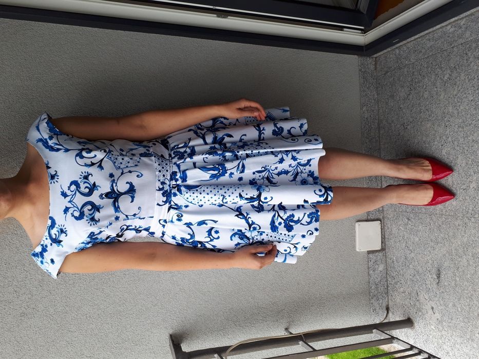 Sukienka wesele 40 biało chabrowa