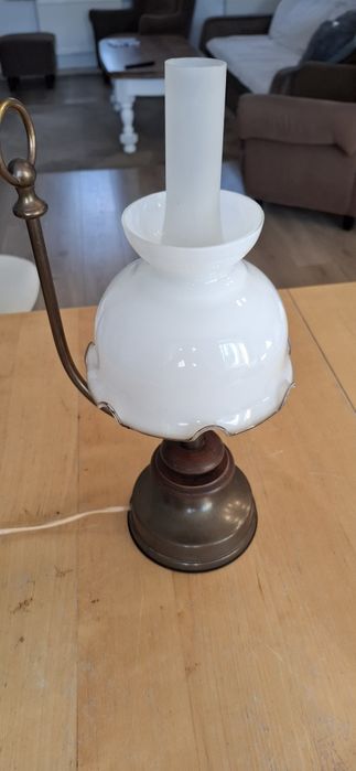 Lampka stylowa mosiądz drewno szkło