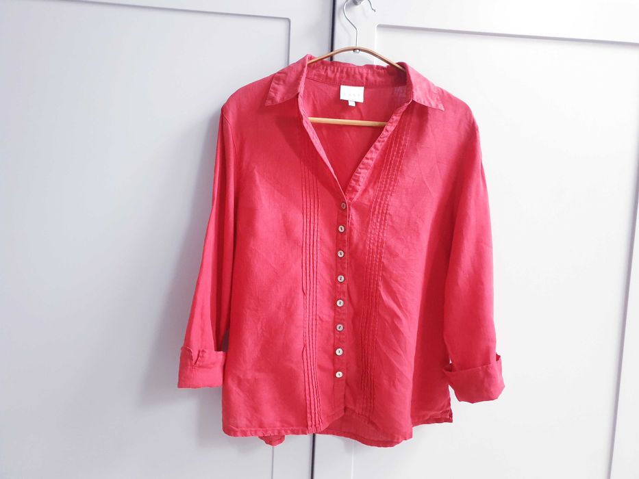 Burgundowa czerwona koszula lniana 100% len East 40