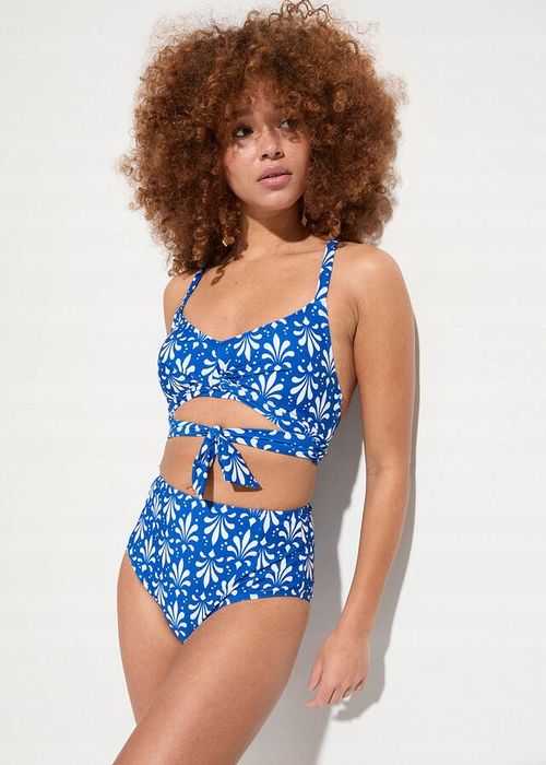 B.P.C niebiesko-białe bikini wiązane z wysokim stanem ^38