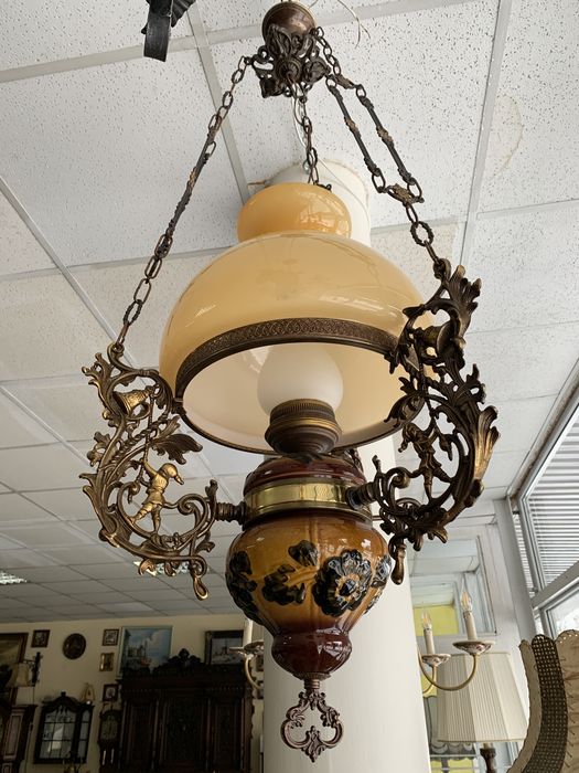 Старинная бронзовая стеклянная подвесная люстра Мебель из Голландии