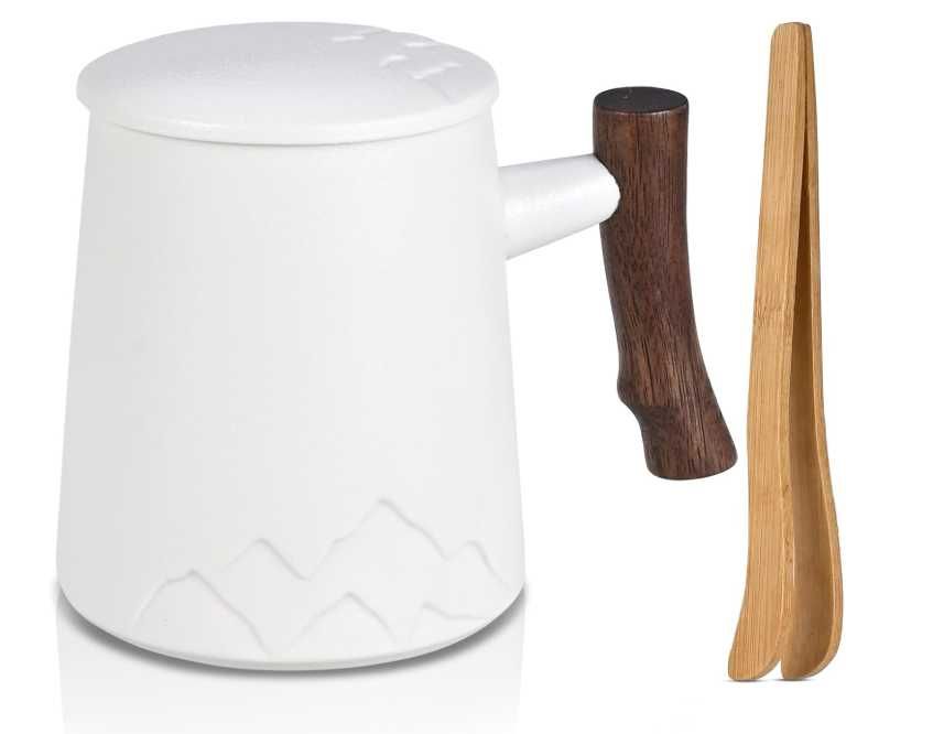 Filiżanka Herboom z sitkiem i pokrywką ceramiczna biała