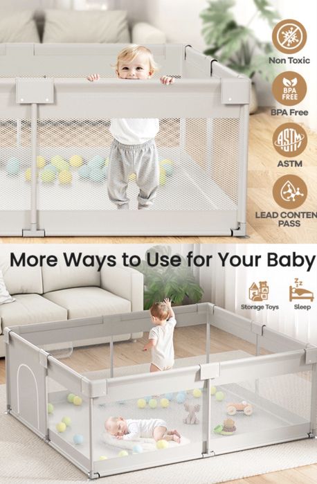 ZEEBABA Extra Large Baby Playpen Parque infantil 150x150, inclui tapete almofadado