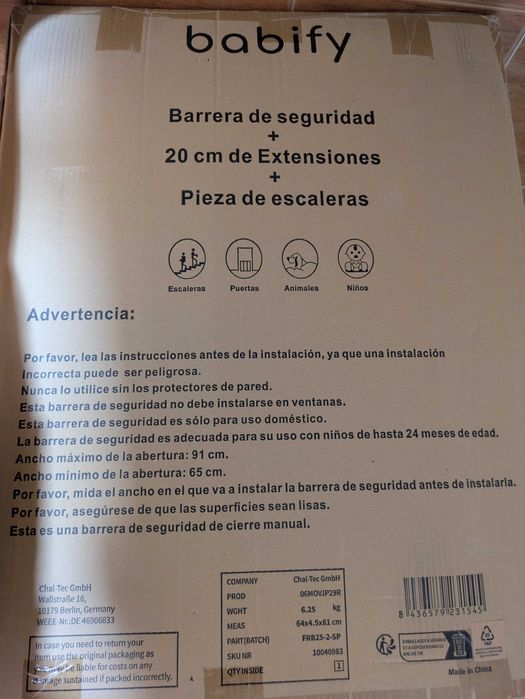 Cancela para bebés Babify (75 altura x65cm largura, extensível)