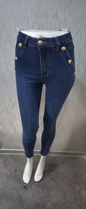 Spodnie rurki granat złote guziki Re dress xs