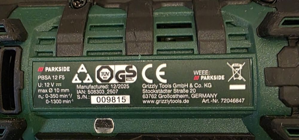 Новий оригінал акумуляторний шуруповерт/дрель з Німеччини PARKSIDE PBSA 12/дриль аккумуляторный