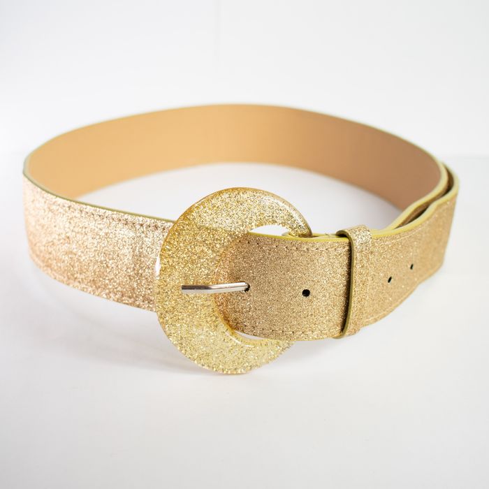 Pasek damski brokatowy glamour z bursztynową klamrą 110x5 cm