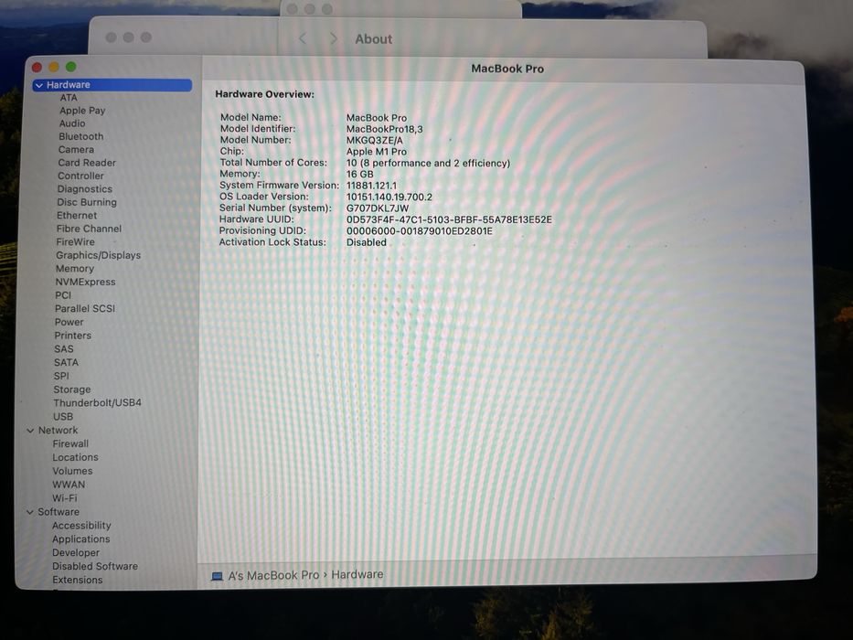 Macbook Pro M1 Pro 10 core, 14,2”, 1TB, 16GB RAM,