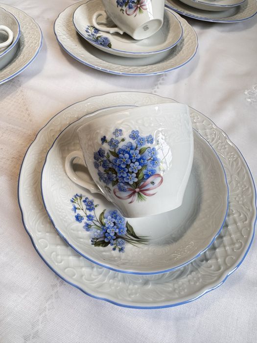 Сервіз квіти, чайний сервіз на 6 персон, ваза, декор, вінтажні пляшки