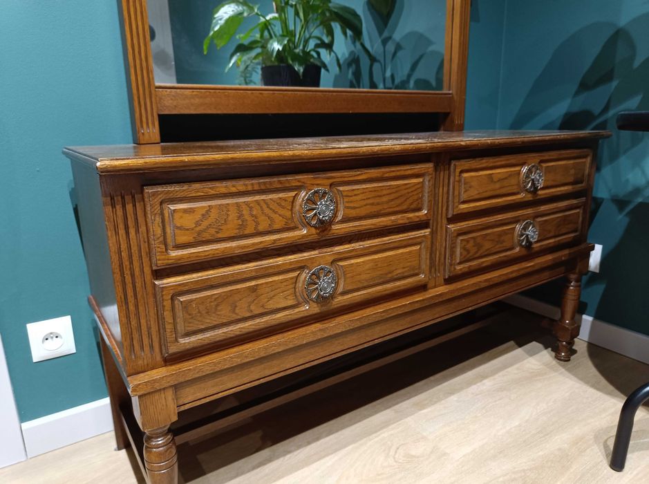 Komoda drewniana dębowa z lustrem