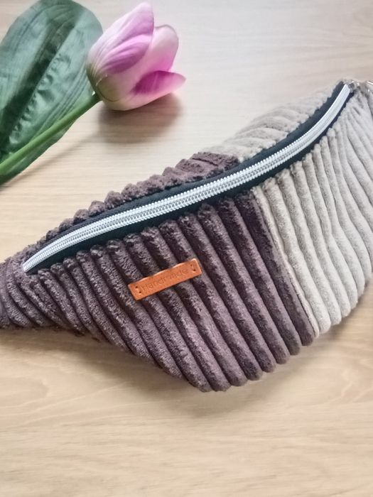 Nerka torebka saszetka beżowo-brązowa patchwork handmade
