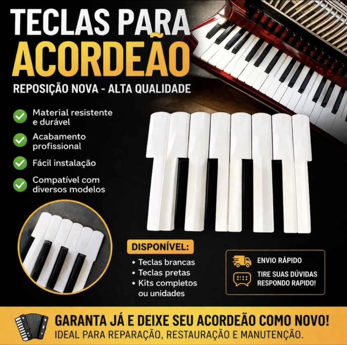 Conjunto de autocolantes educativos para teclado e botoes de acordeão, ideais para iniciantes, estudantes e professores de música.