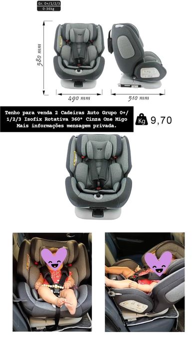 Cadeira Auto One Migo Cinza 360°