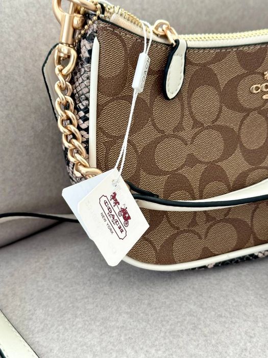 Сумка Coach / сумочка коач коуч коричнева біла
