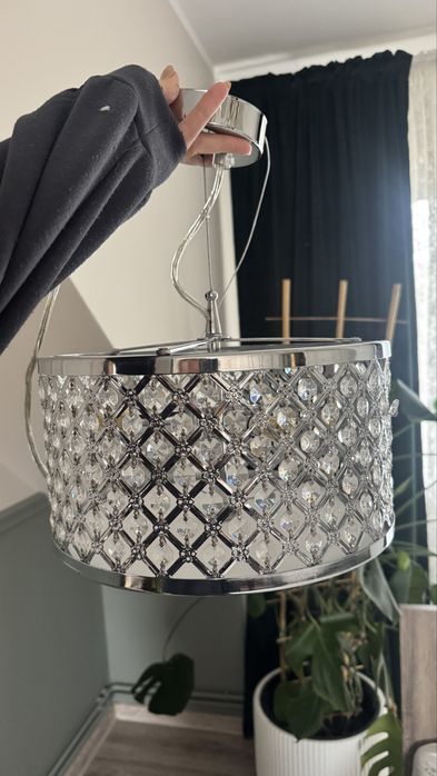 Lampa wiszaca sufitowa krysztalki krysztalowa srebrna glamour