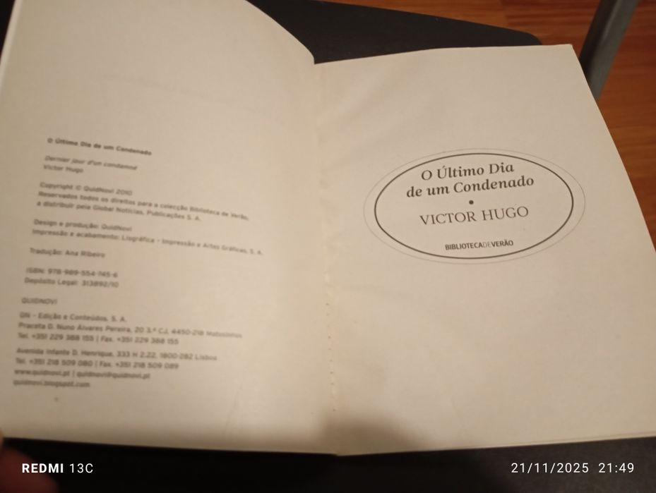 Livro " O último dia de um condenado"