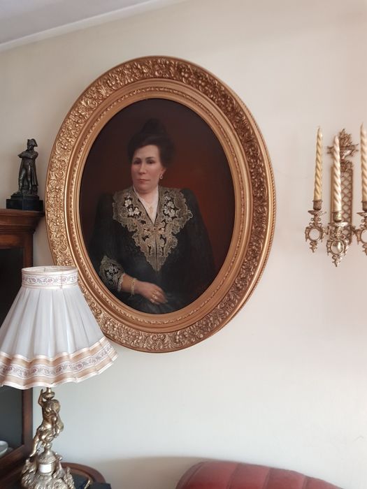 XIX w Portret Hrabiny Olej na Płótnie 100% Orginał 1901r Rama i Płótno