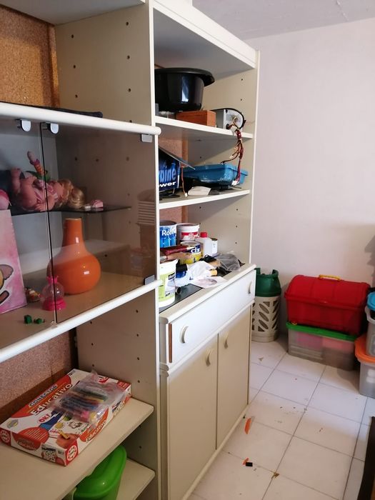Estante TV Branca, c/ Vitrine vidro, Gavetas e portas