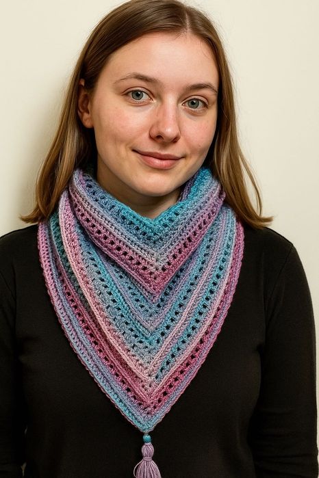 Kolorowa mała chusta apaszka zapinana z chwostem ręcznie robiona